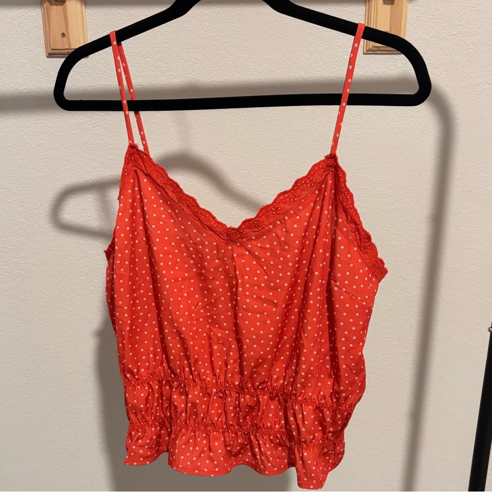 Ten Sixty Sherman Red Polka-Print Lace-Trim Cami XL